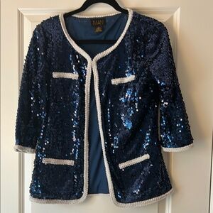 IMAN Blue and White Sequin Blazer